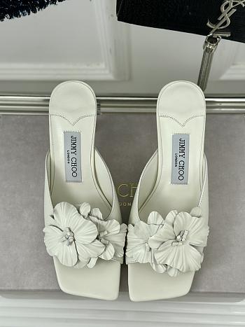 Fortok Jimmy Choo Flower High-heeled Slippers White