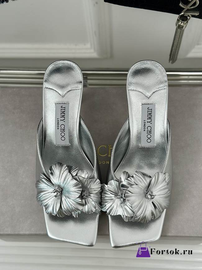 Fortok Jimmy Choo Flower High-heeled Slippers Silver - 1