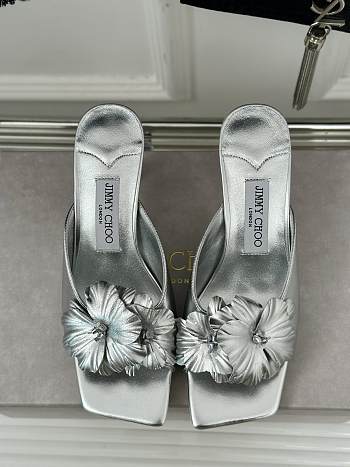 Fortok Jimmy Choo Flower High-heeled Slippers Silver