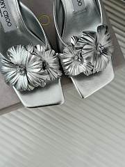 Fortok Jimmy Choo Flower High-heeled Slippers Silver - 3