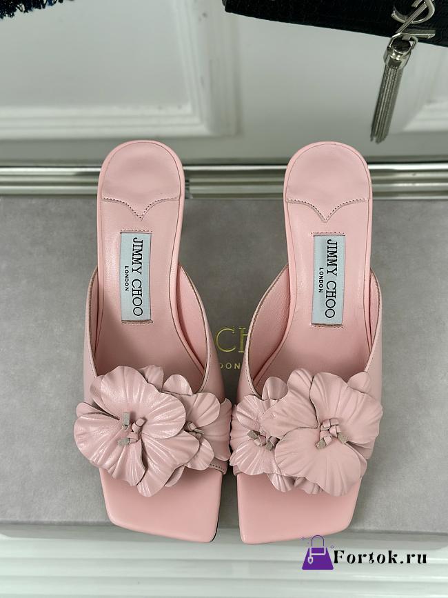 Fortok Jimmy Choo Flower High-heeled Slippers Pink - 1