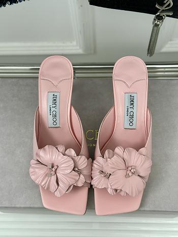 Fortok Jimmy Choo Flower High-heeled Slippers Pink