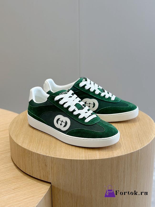 Fortok Gucci Interlocking Double G Couple Sneakers Green Suede - 1