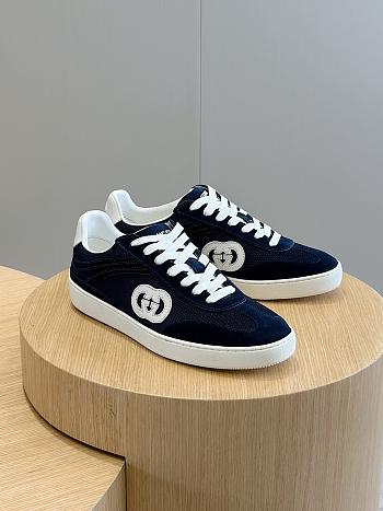 Fortok Gucci Interlocking Double G Couple Sneakers Blue Suede