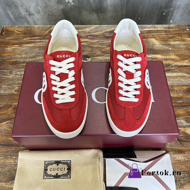 Fortok Gucci Interlocking Double G Couple Sneakers Red Suede - 1