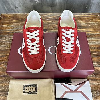 Fortok Gucci Interlocking Double G Couple Sneakers Red Suede