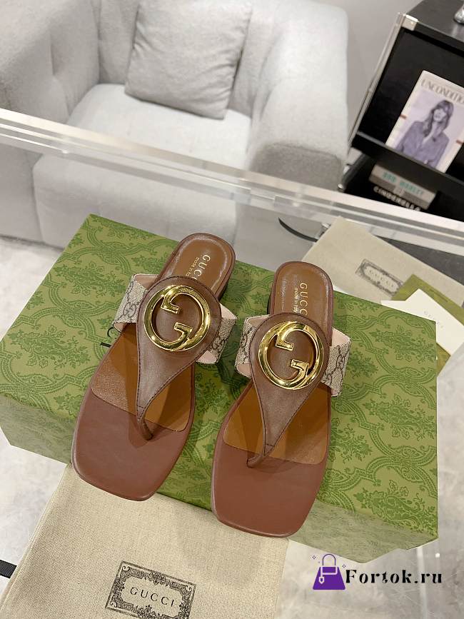 Fortok Gucci Beige & Brown Blondie Thong Sandals - 1