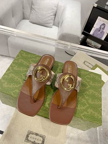 Fortok Gucci Beige & Brown Blondie Thong Sandals