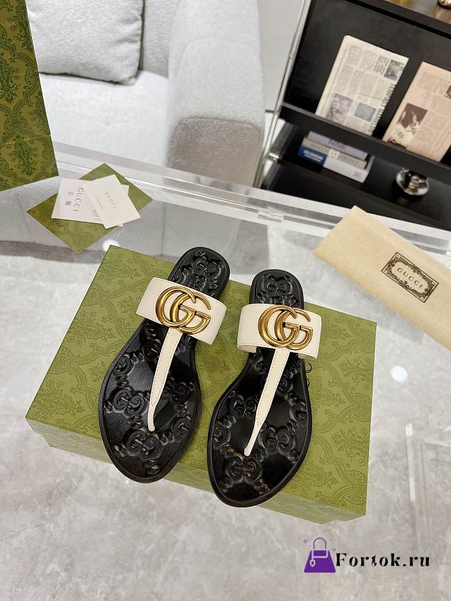 Fortok Gucci Double G Flip Flops White & Black - 1