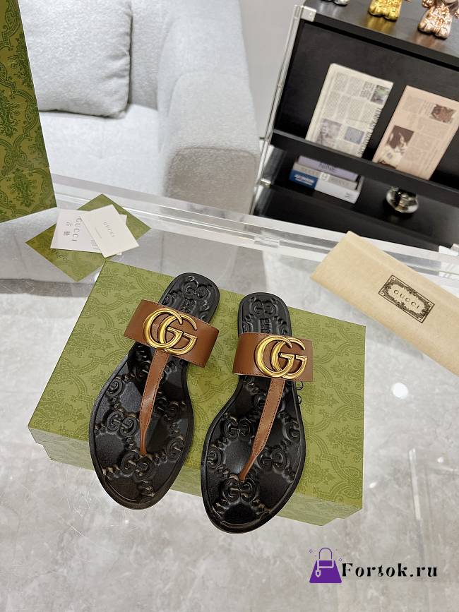 Fortok Gucci Double G Flip Flops Brown & Black - 1