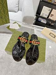 Fortok Gucci Double G Flip Flops Black & Green And Red Nylon Strap  - 1