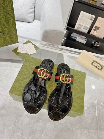 Fortok Gucci Double G Flip Flops Black & Green And Red Nylon Strap 