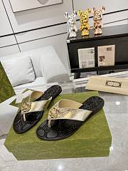 Fortok Gucci GG Thong Gold Web Sandals - 6