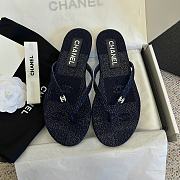 Fortok Chanel Jacquard Dark Blue Denim Flip-flops - 1