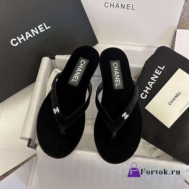 Fortok Chanel Jacquard Black Denim Flip-flops - 1