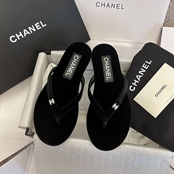 Fortok Chanel Jacquard Black Denim Flip-flops