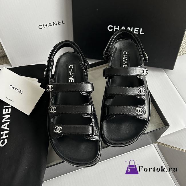 Fortok Chanel Triple Strap Sandals in Black - 1