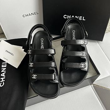 Fortok Chanel Triple Strap Sandals in Black