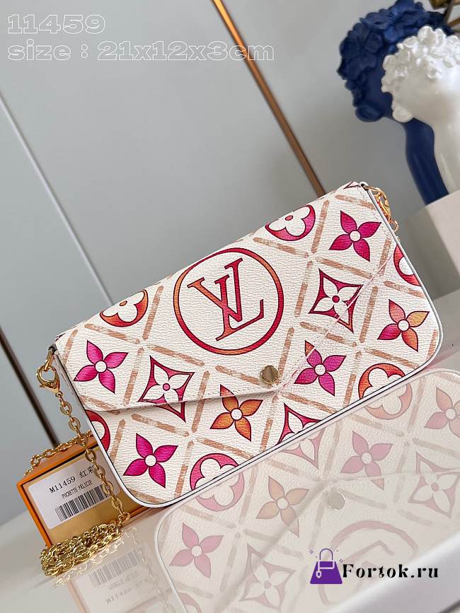 Fortok Louis Vuitton Félicie Pochette Bag Coral M11459 21x12x3cm - 1