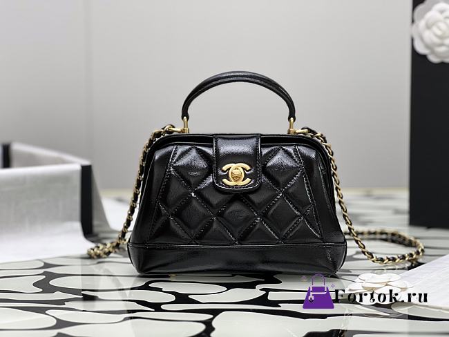 Fortok Chanel Mini Bag With Handle Shiny Black Lambskin AS4958 12×18×7cm - 1