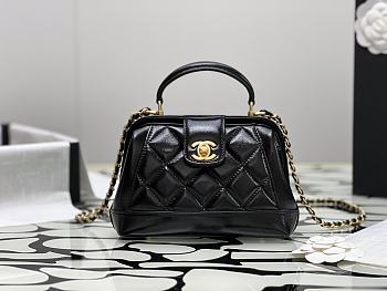 Fortok Chanel Mini Bag With Handle Shiny Black Lambskin AS4958 12×18×7cm