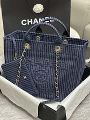 Fortok Chanel Blue Denim Canvas Shopping Bag 38x32x18cm - 1