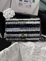 Fortok Chanel 22S Black Silver Sequin Bag CF 20cm - 1