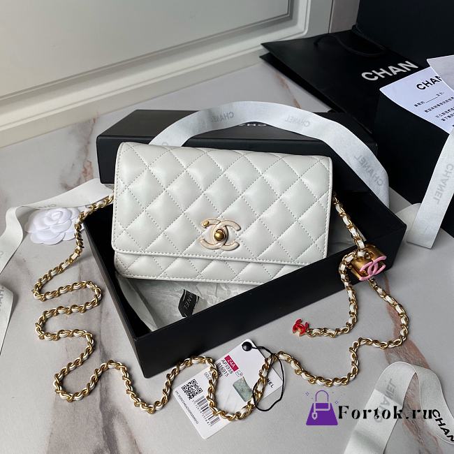 Fortok Chanel 24P Woc Flap Bag White With Colorful Buckles AP3938 19cm - 1