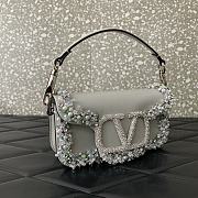 Fortok Valentino Garavani Mini Loco 3D Embroidered Grey Bag With Swarovski Crystals 19x10.5x5cm - 3