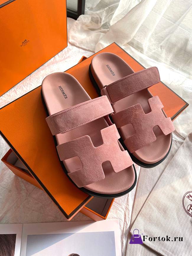 Fortok Hermes Chypre Sandals Light Pink Suede - 1