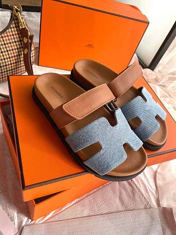 Fortok Hermes Chypre Sandal Denim Gold Calfskin 