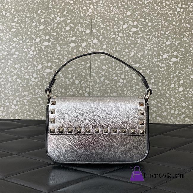 Fortok Valentino Rockstud Small Leather Crossbody Bag Silver 19x12x3cm - 1