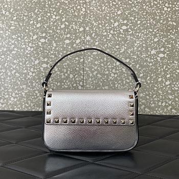 Fortok Valentino Rockstud Small Leather Crossbody Bag Silver 19x12x3cm