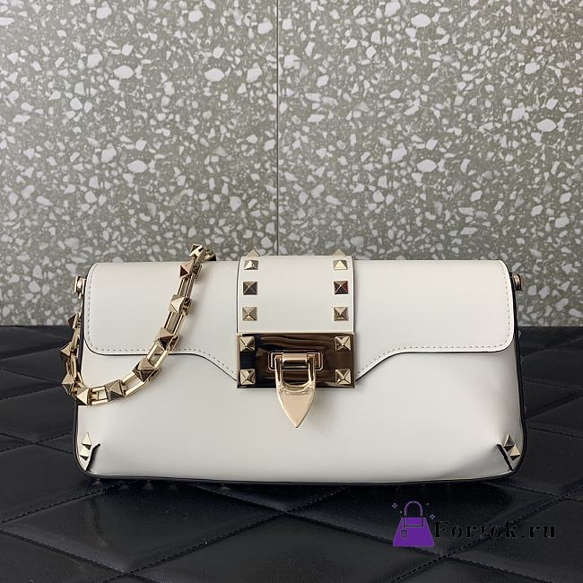 Fortok Valentino Garavani Rockstud Brushed-leather Shoulder Bag White 26x13x7cm - 1