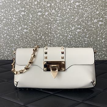 Fortok Valentino Garavani Rockstud Brushed-leather Shoulder Bag White 26x13x7cm