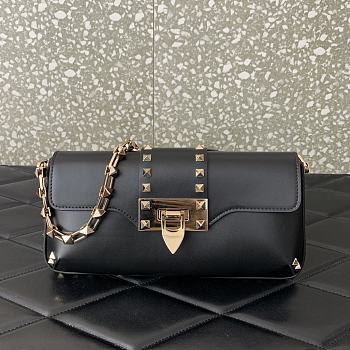 Fortok Valentino Garavani Rockstud Brushed-leather Shoulder Bag Black 26x13x7cm