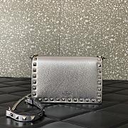 Fortok Valentino Rockstud Metallic Silver Leather Wallet on Chain 18.5x12x4cm - 4