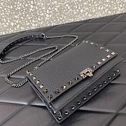 Fortok Valentino Rockstud Metallic Black Leather Wallet on Chain 18.5x12x4cm - 6