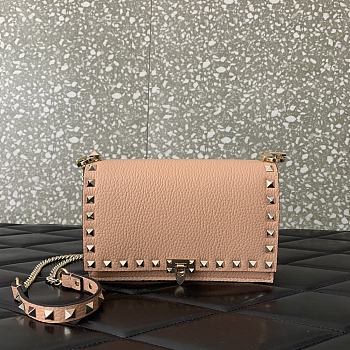 Fortok Valentino Rockstud Metallic Light Pink Leather Wallet on Chain 18.5x12x4cm