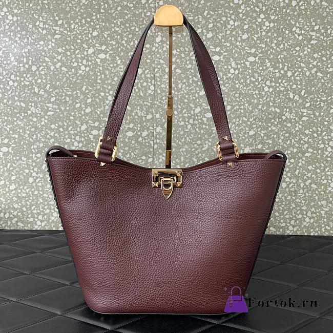 Fortok Valentino Garavani Calfskin Tote Bag Burgundy 26x11x24cm - 1