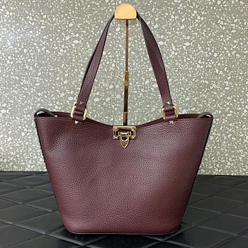 Fortok Valentino Garavani Calfskin Tote Bag Burgundy 26x11x24cm