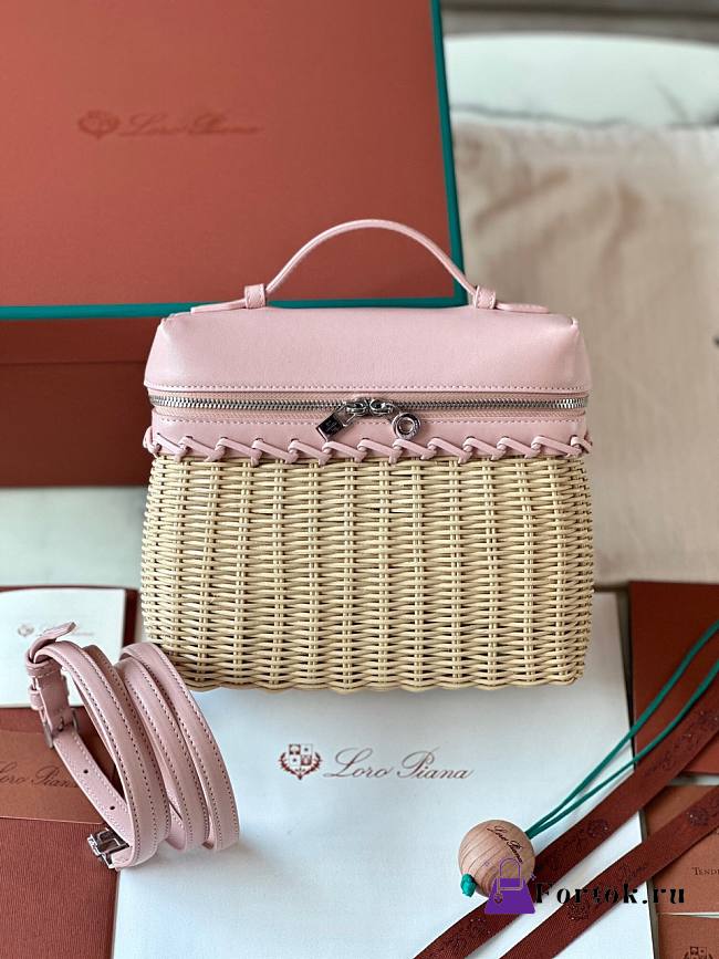 Fortok Loro Piana Bamboo Woven Bag Pink 11x19x6.5cm - 1