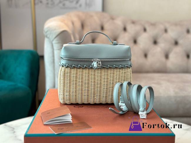 Fortok Loro Piana Bamboo Woven Bag Blue 11x19x6.5cm - 1