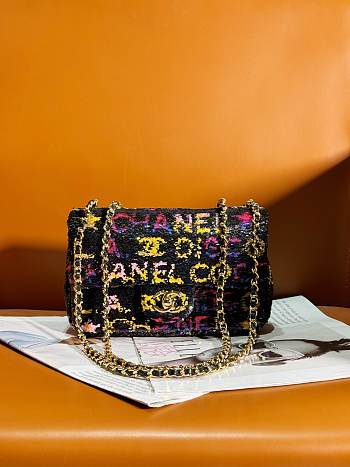 Fortok Chanel Small Foldable Bag Sequins & Gold-Tone Metal Black, Yellow, Pink & Blue 