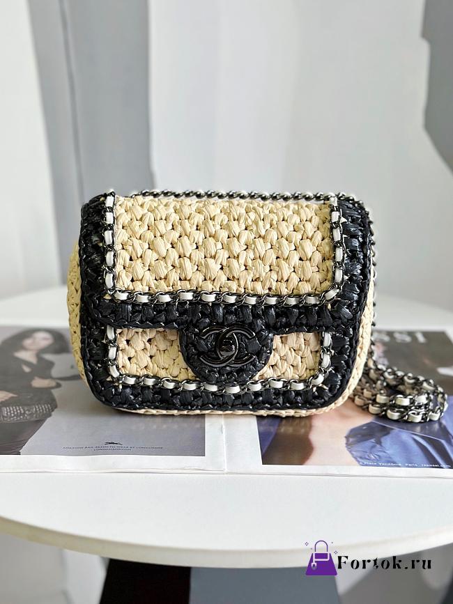 Fortok Chanel 24C Hand-Woven CF Bag Black & Beige 18cm - 1