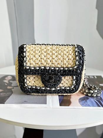 Fortok Chanel 24C Hand-Woven CF Bag Black & Beige 18cm