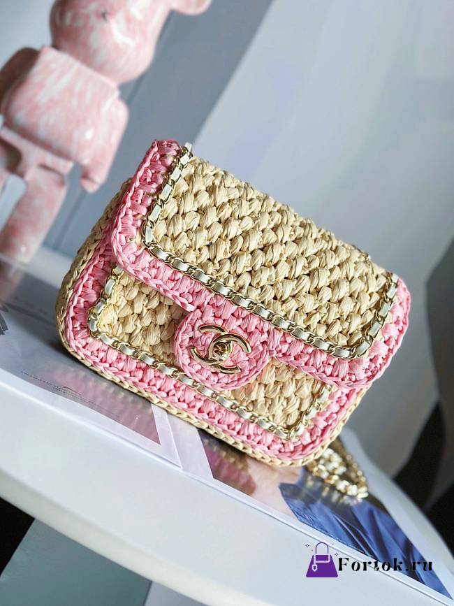 Fortok Chanel 24C Hand-Woven CF Bag Pink & Beige 18cm - 1