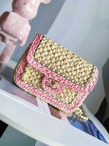 Fortok Chanel 24C Hand-Woven CF Bag Pink & Beige 18cm