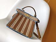 Fortok Fendi Iconic Peekaboo ISeeU Raffia Bag Brown, Blue & Beige 27x11x21cm - 1