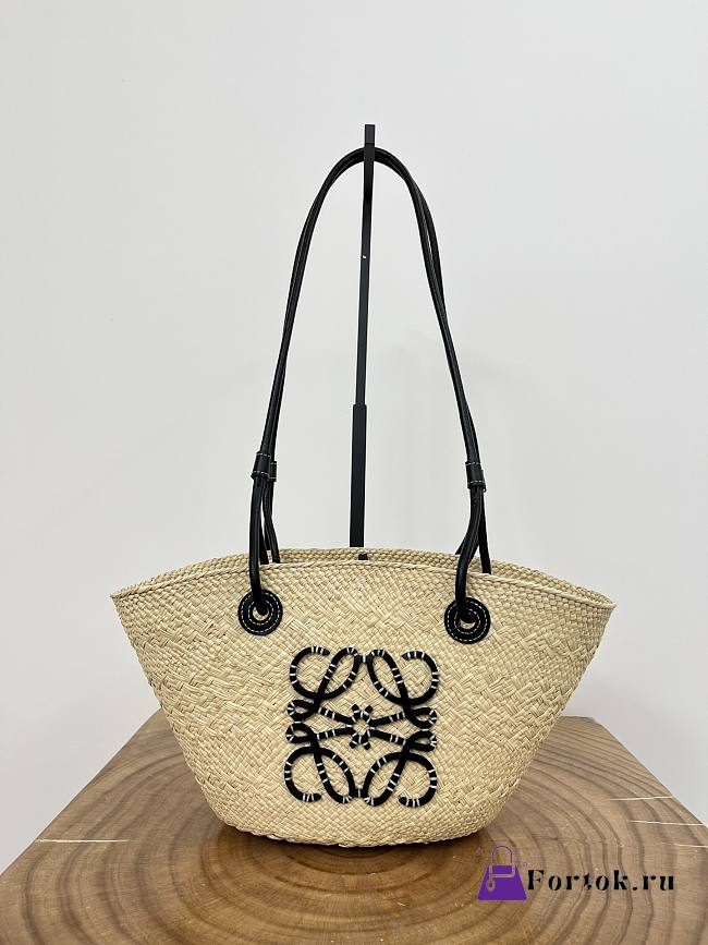 Fortok Loewe Anagram Basket Raffia Basket Bag Natural/Black 33x16.5x13cm - 1